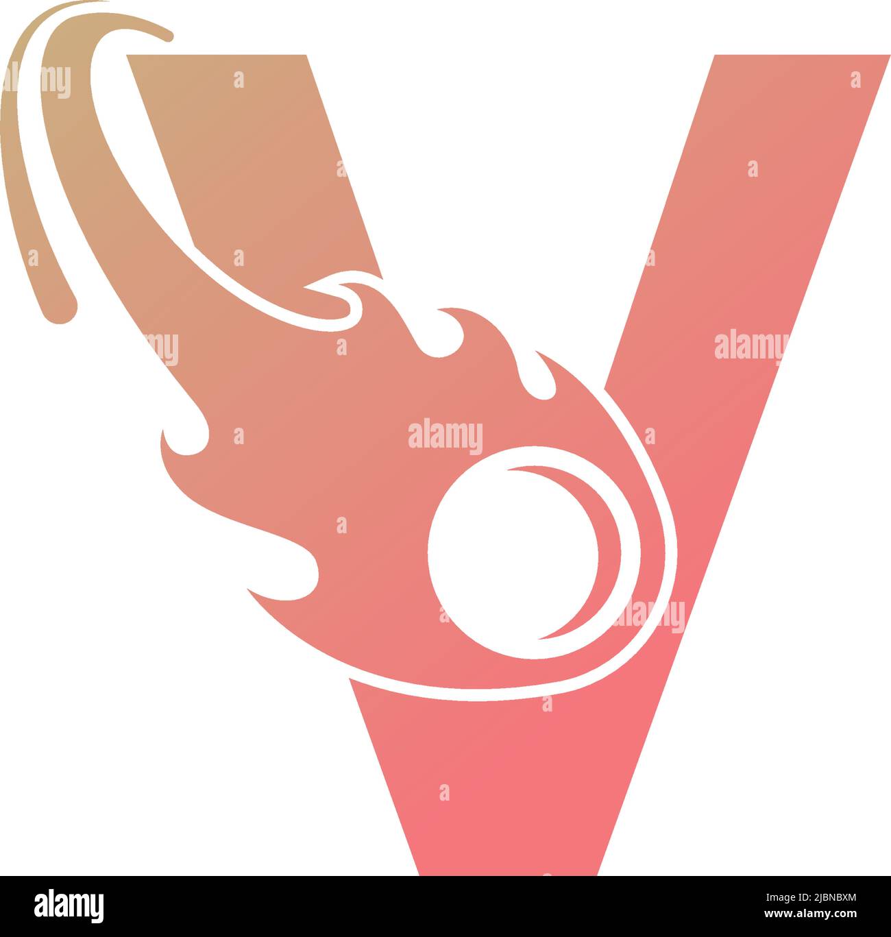 Letter V is passed by a falling meteor icon illustration vector Stock Vector
