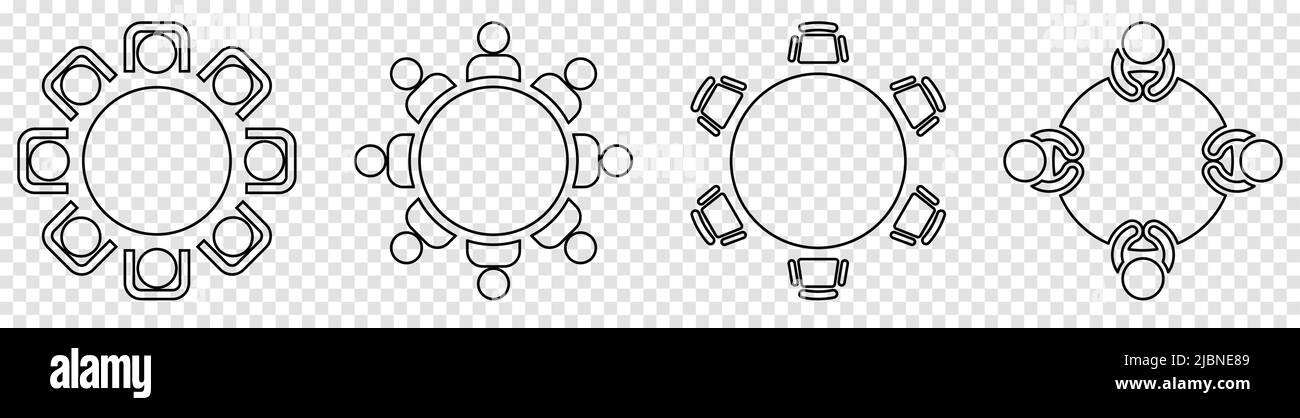 Round table with chairs line icons. Vector illustration isolated on transparent background Stock Vector