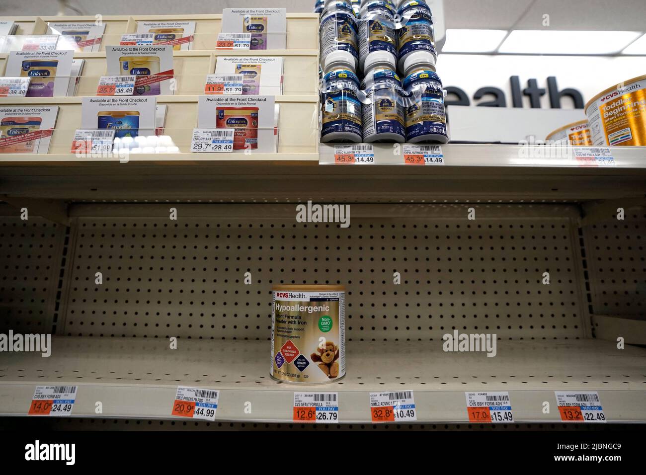 Empty shelves with baby formula are seen at CVS pharmacy in Washington