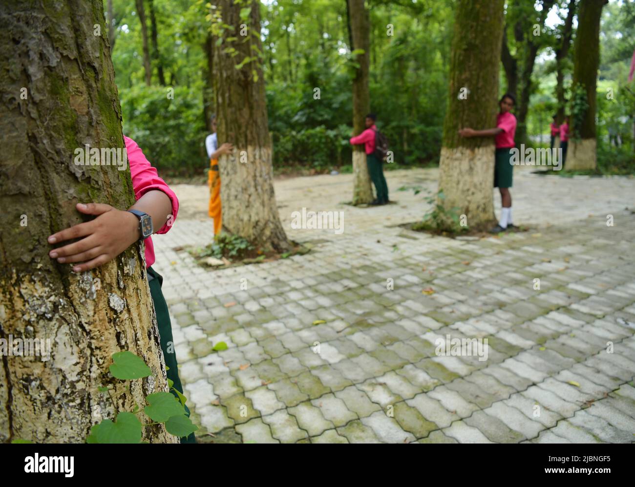 Child Subhas School children of Netaji Subhas Vidyaniketan pose and hug trees for ...