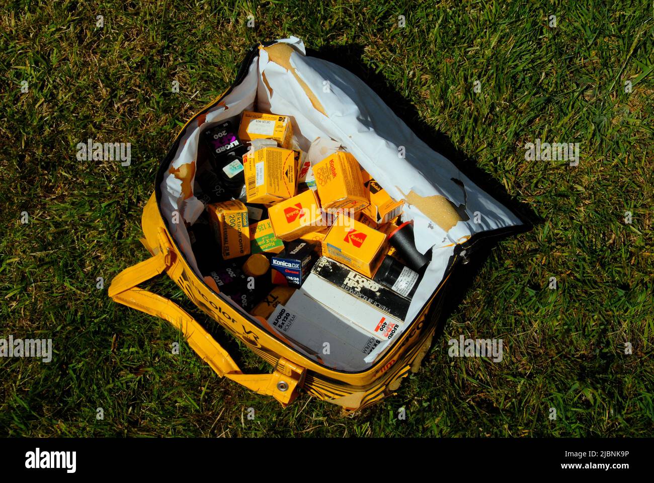 Photographer's insulated bag with films in various sizes Stock Photo