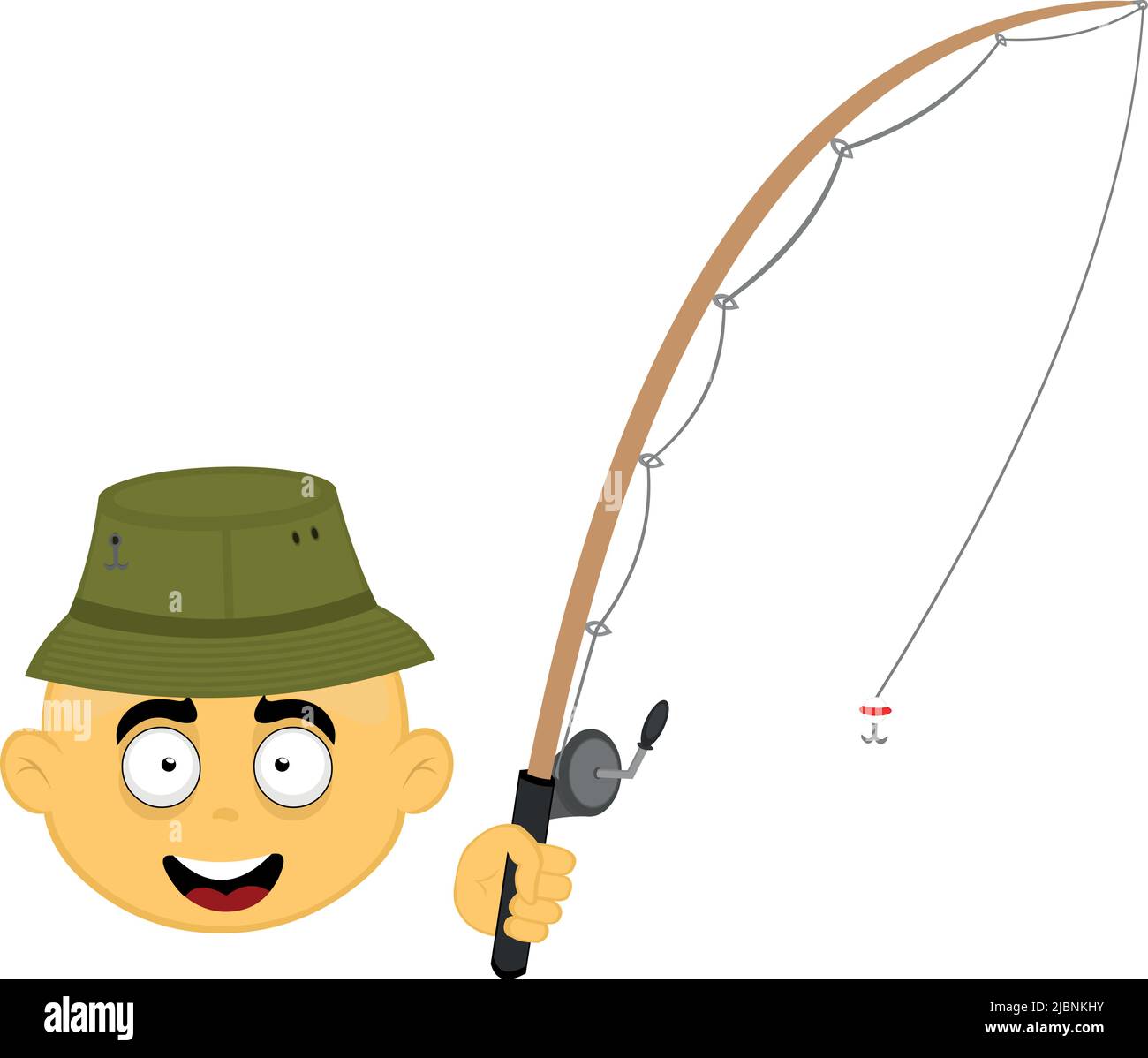 Vector illustration of the face of a yellow cartoon character, with a fisherman  hat and a fishing rod Stock Vector Image & Art - Alamy