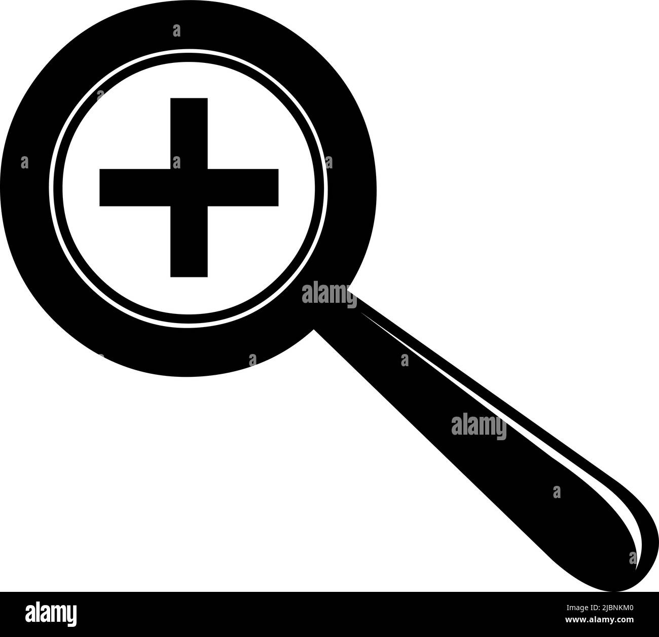 Vector icon illustration of a magnifying glass with the plus symbol for increase or zoom in Stock Vector