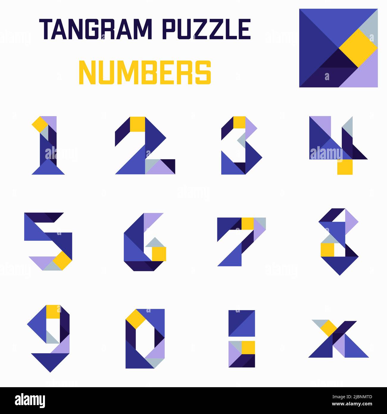 Tangram puzzle game Schemas with different numbers Stock Vector