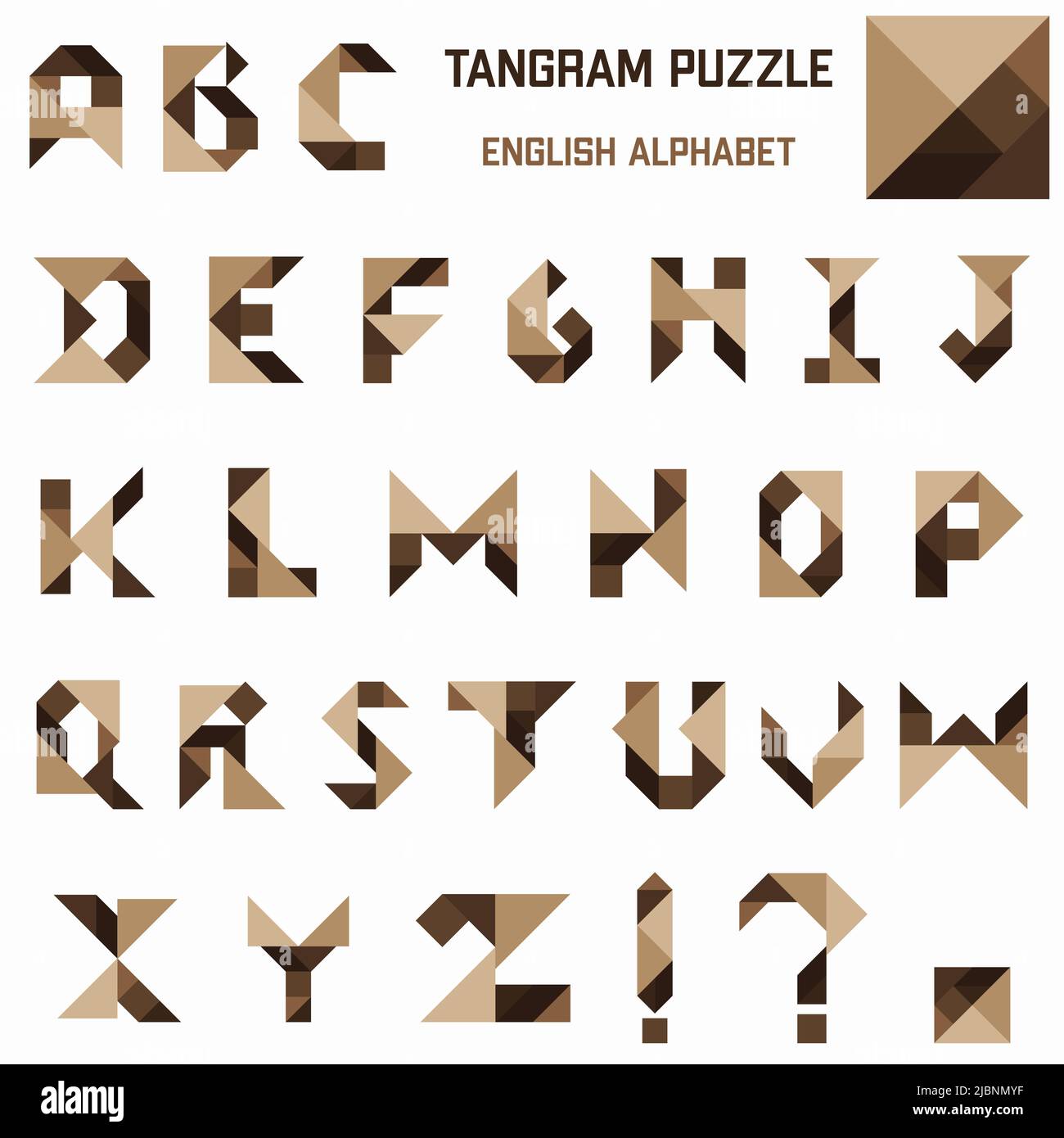 Tangram puzzle game. Set with english alphabet. Stock Vector