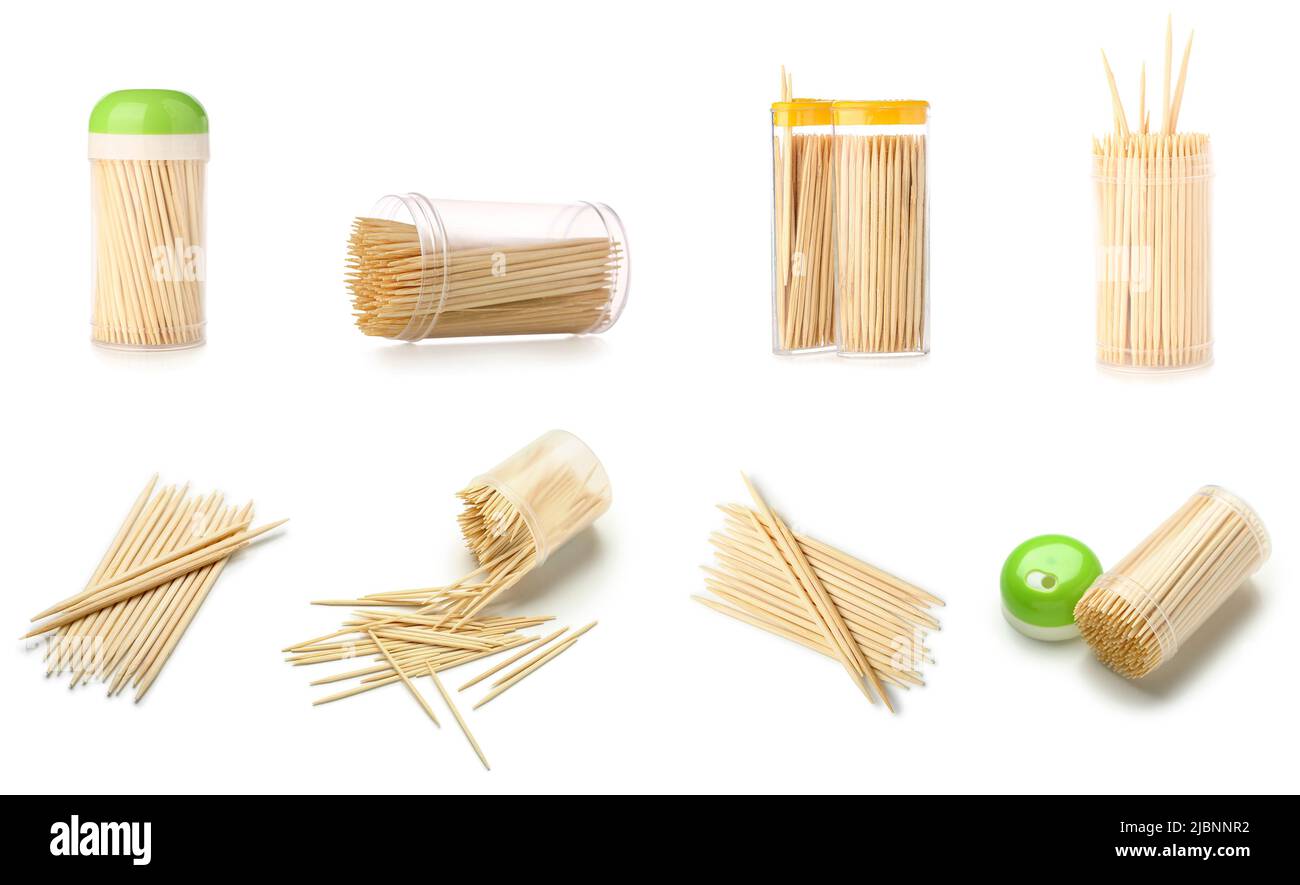 Set of wooden toothpicks on white background Stock Photo - Alamy