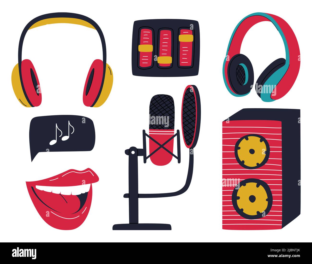 A set of design elements of a podcasting, musical, recording equipment