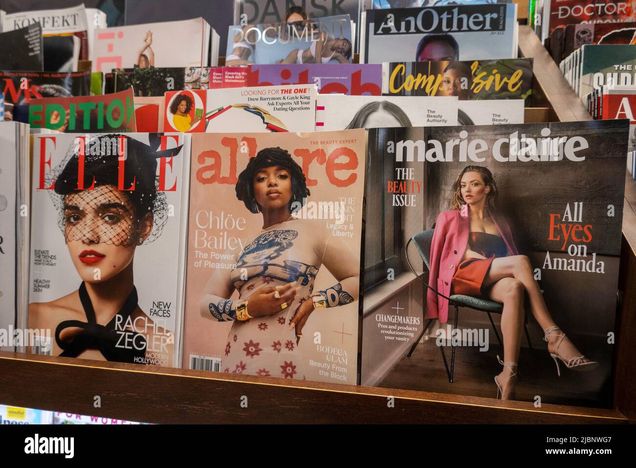 Barnes & Noble Booksellers on Fifth Avenue in New York City has a large selection of magazines, USA  2022 Stock Photo
