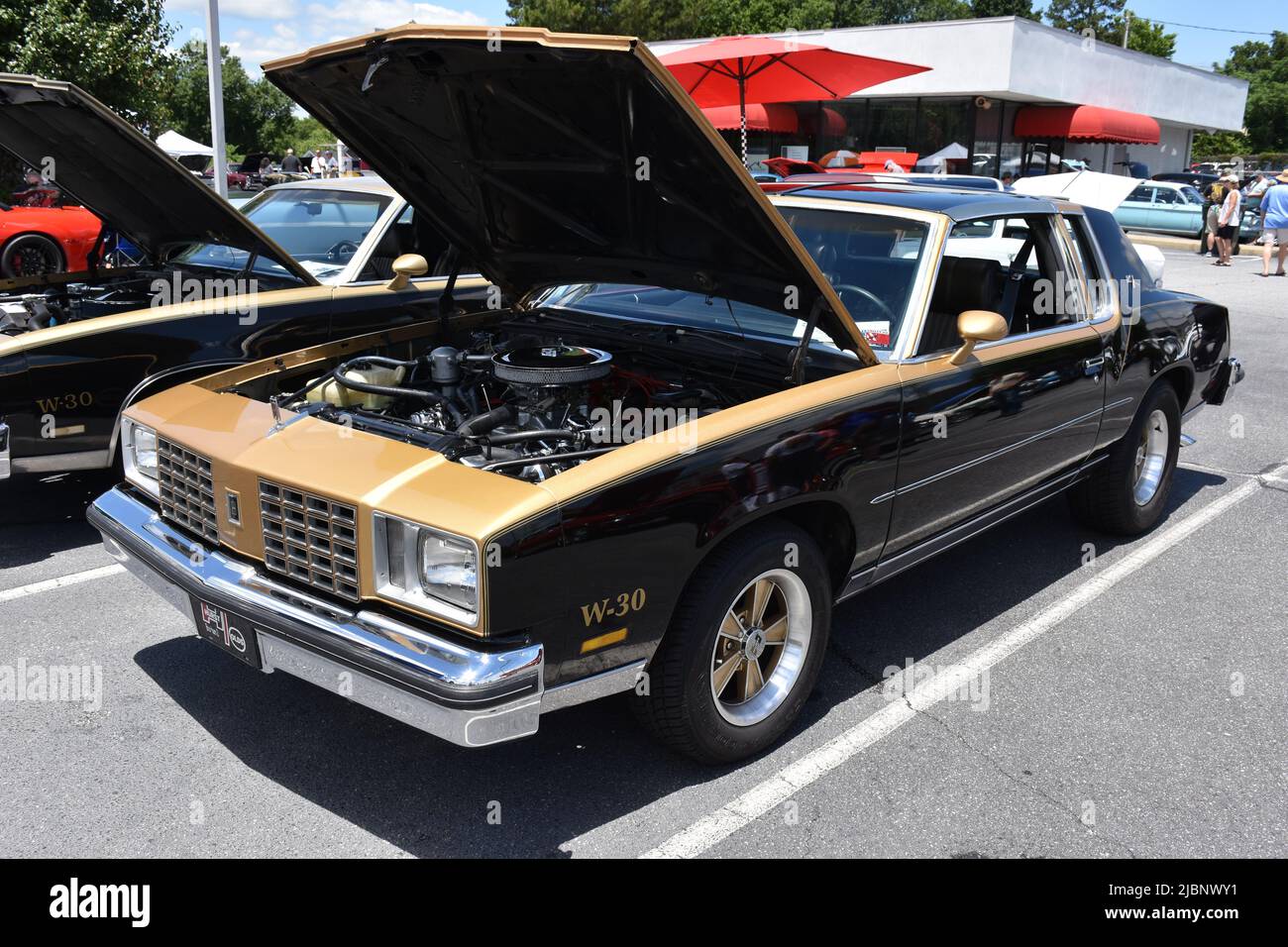 A 1979 Oldsmobile Cutlass W-30 on display at a car show. Stock Photo