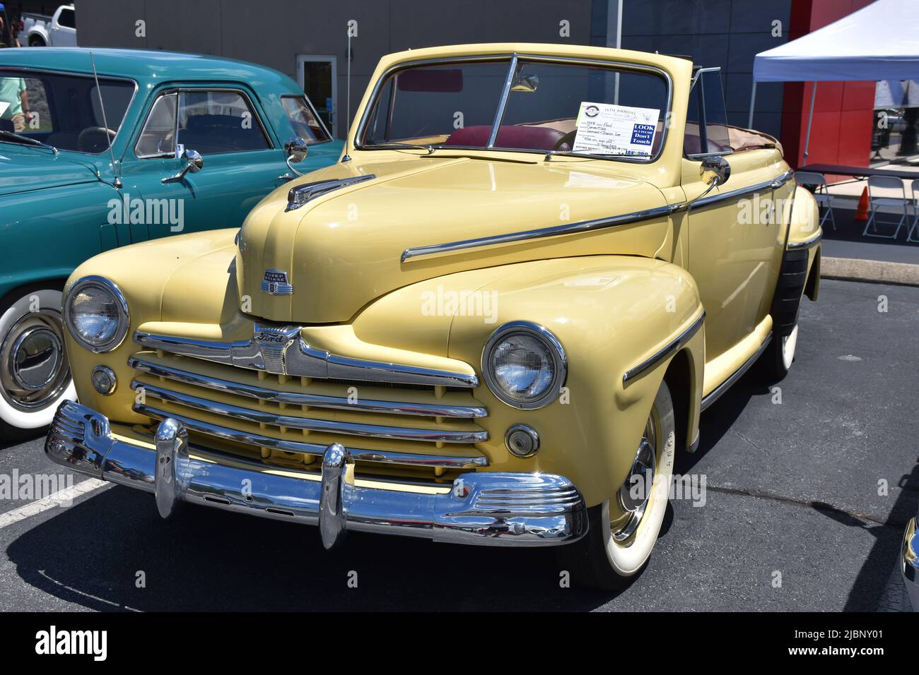 A 1948 Ford Convertible on display at a car show. Stock Photo