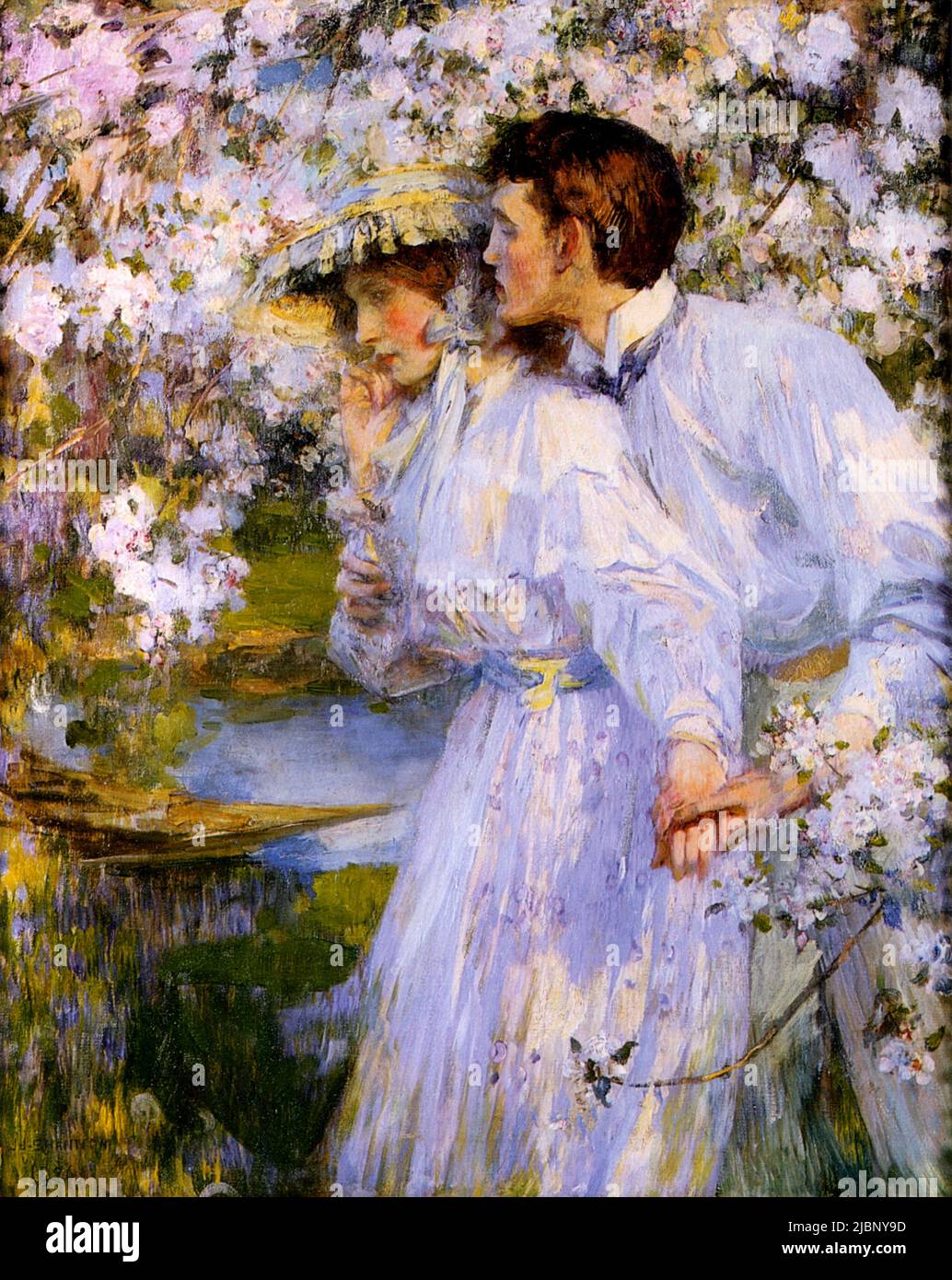 Im Frühling, In the springtime, Painting by James Jebusa Shannon Stock Photo