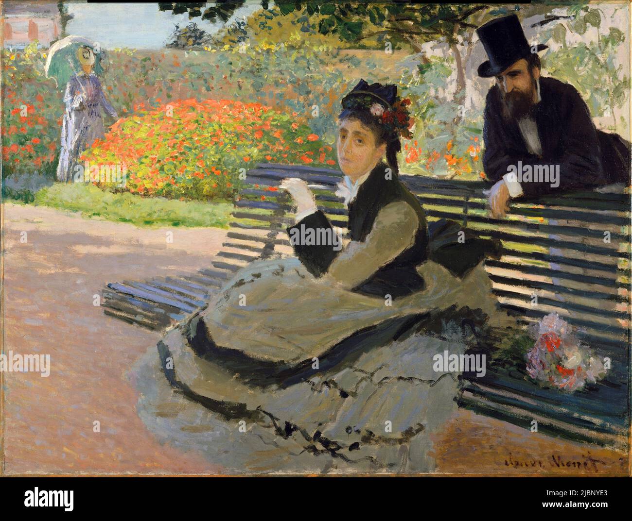 Camille Monet on a Garden Bench, 1873, Painting by Claude Monet Stock Photo