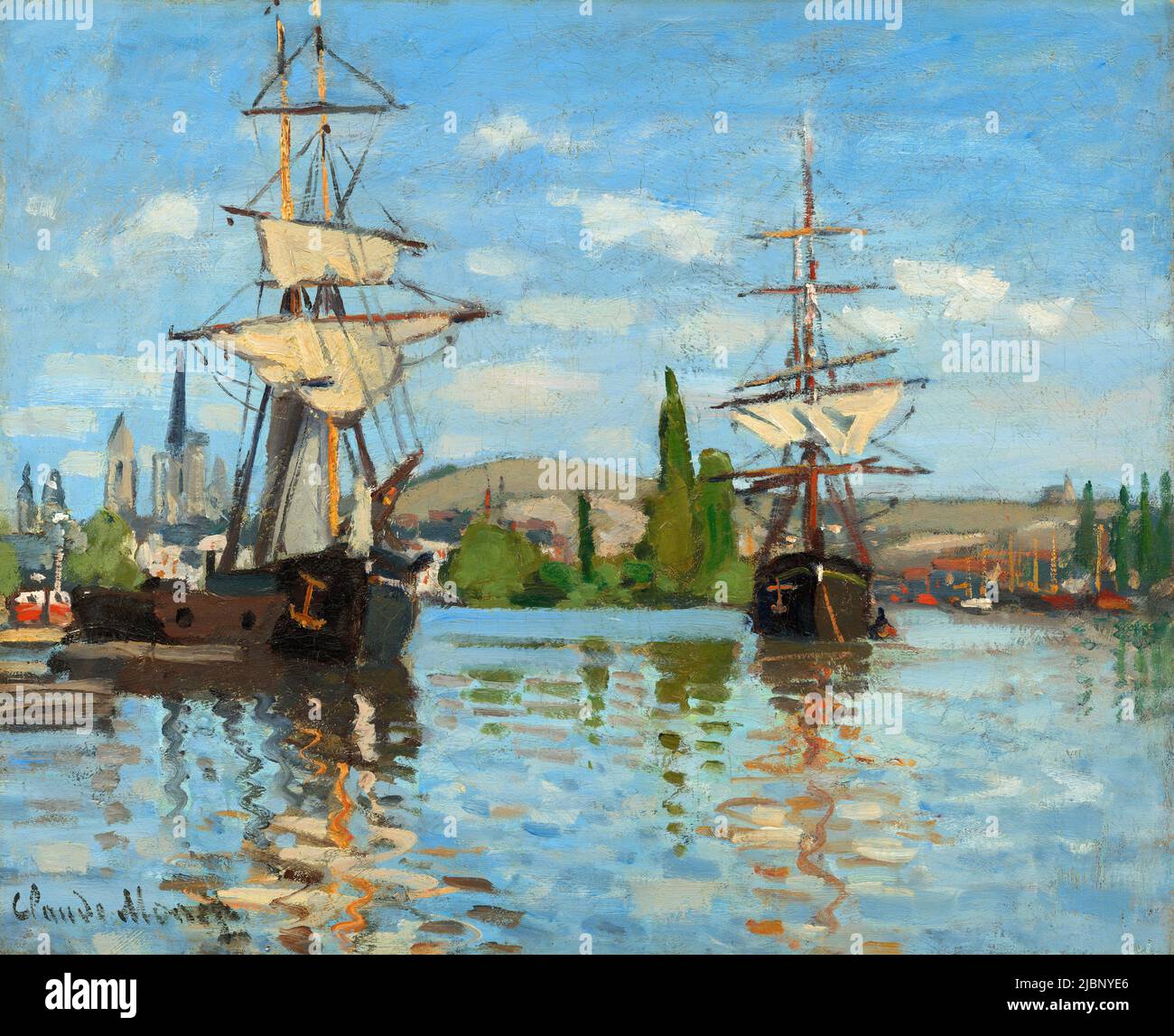 Ships Riding on the Seine at Rouen, 1872, Painting by Claude Monet Stock Photo