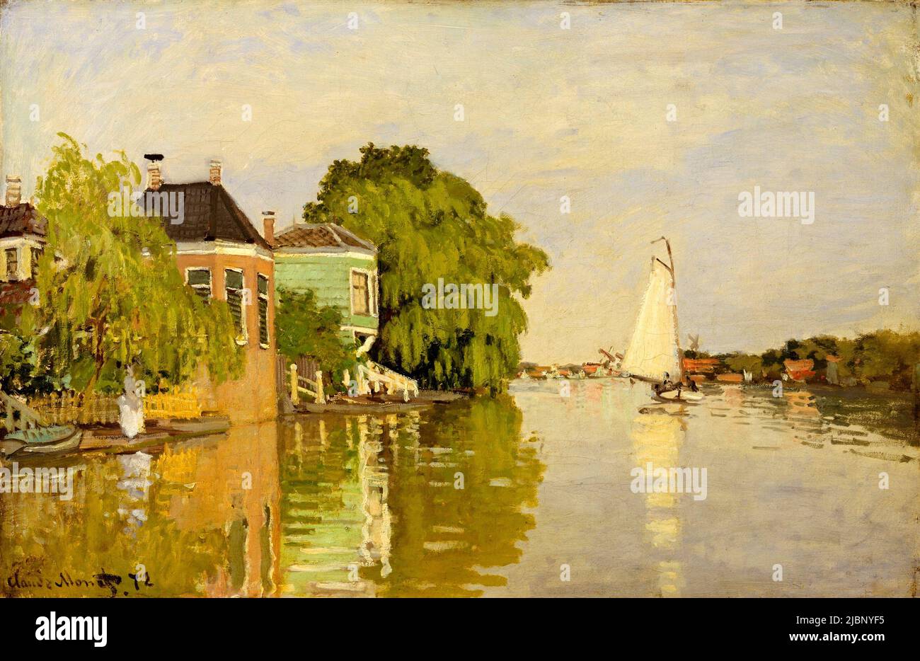 Houses on the Achterzaan, 1871, Painting by Claude Monet Stock Photo ...