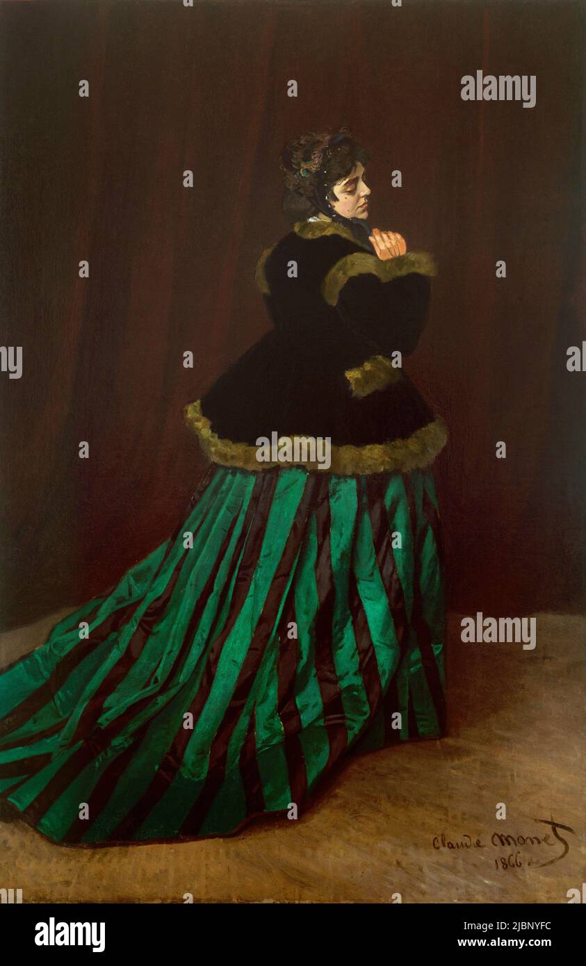 The Woman in the Green Dress, Camille Doncieux, 1866, Painting by Claude Monet Stock Photo