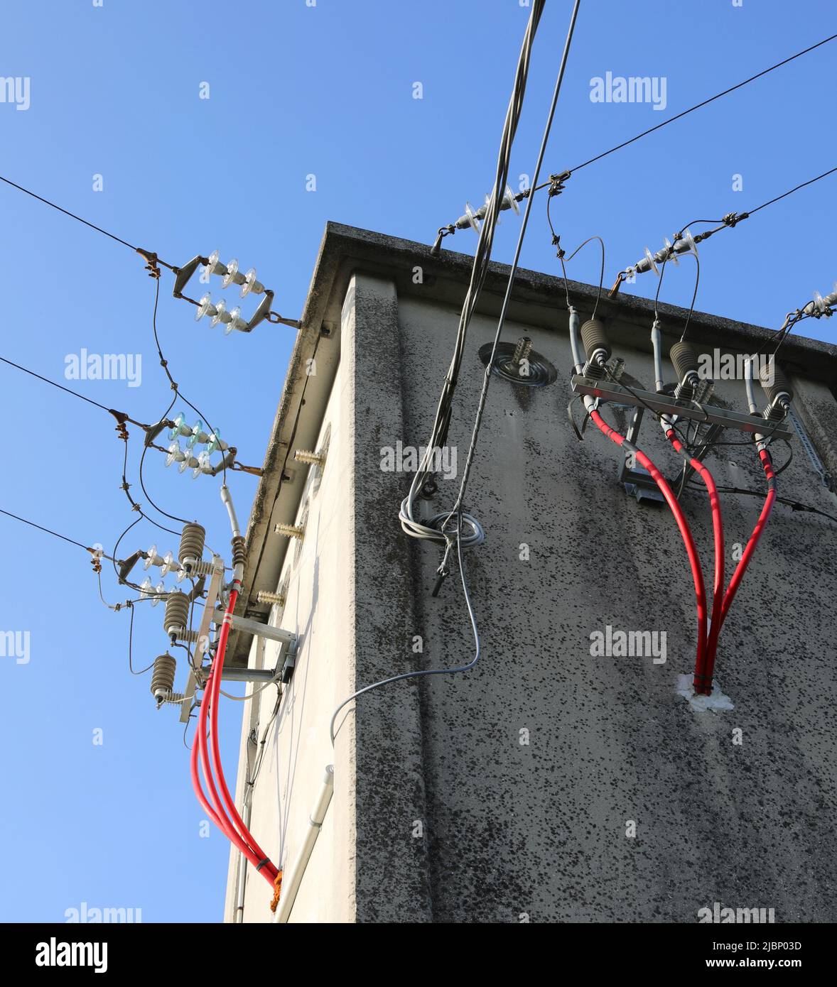 detail of the high voltage electrical cables in the substation and ...