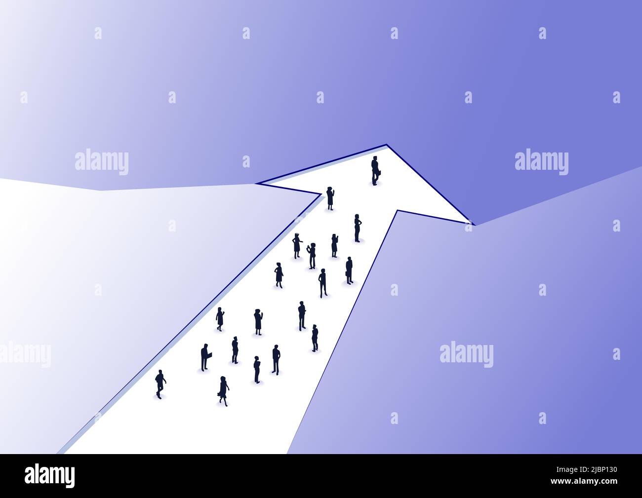 Business concept of organisational change and business transformation. Arrow pointing upward into the future. 3d isometric vector illustration of a gr Stock Vector