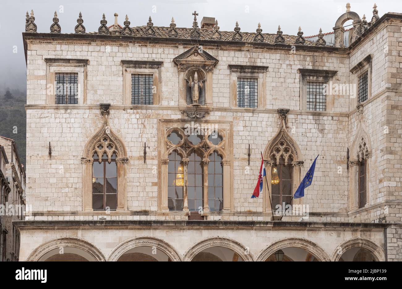The unique carved architecture of an ancient building in Dubrovnik with ...