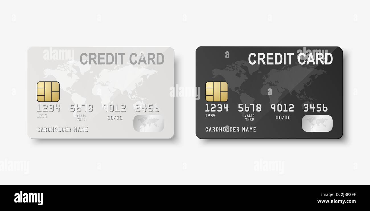 Vector 3d Realistic Black and White Blank Credit Card with Map Isolated ...