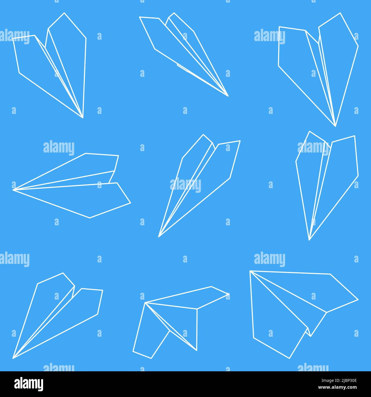 Set of nine vector illustrations of paper plane icons. Outline simple ...