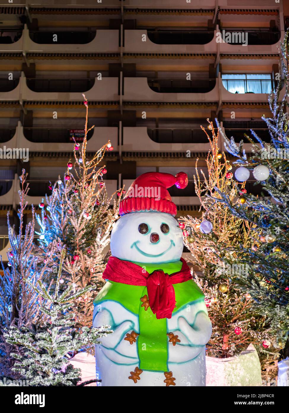 Menton, France - December 6, 2021: A figure of the Snowman at the Menton Christmas Fair Stock Photo