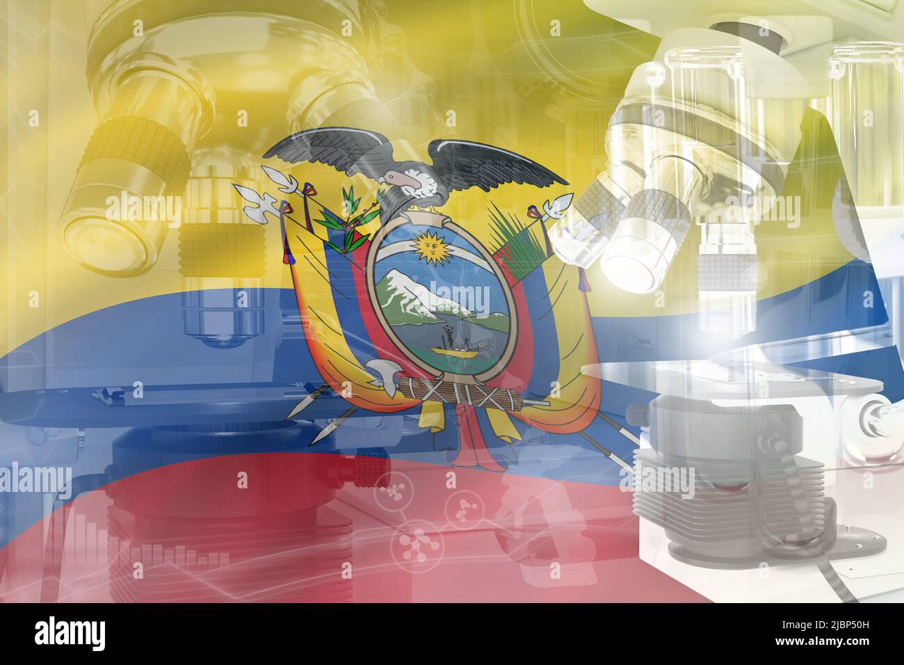 Microscope on Ecuador flag - science development conceptual background ...