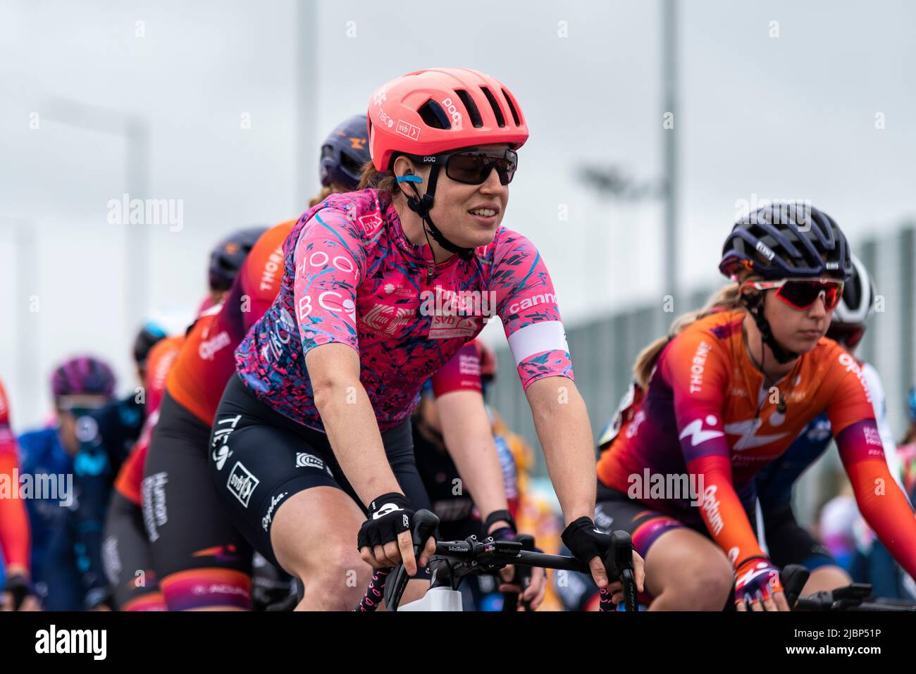 Cyclists leaving Colchester Sports Park for the UCI Women’s Tour cycle