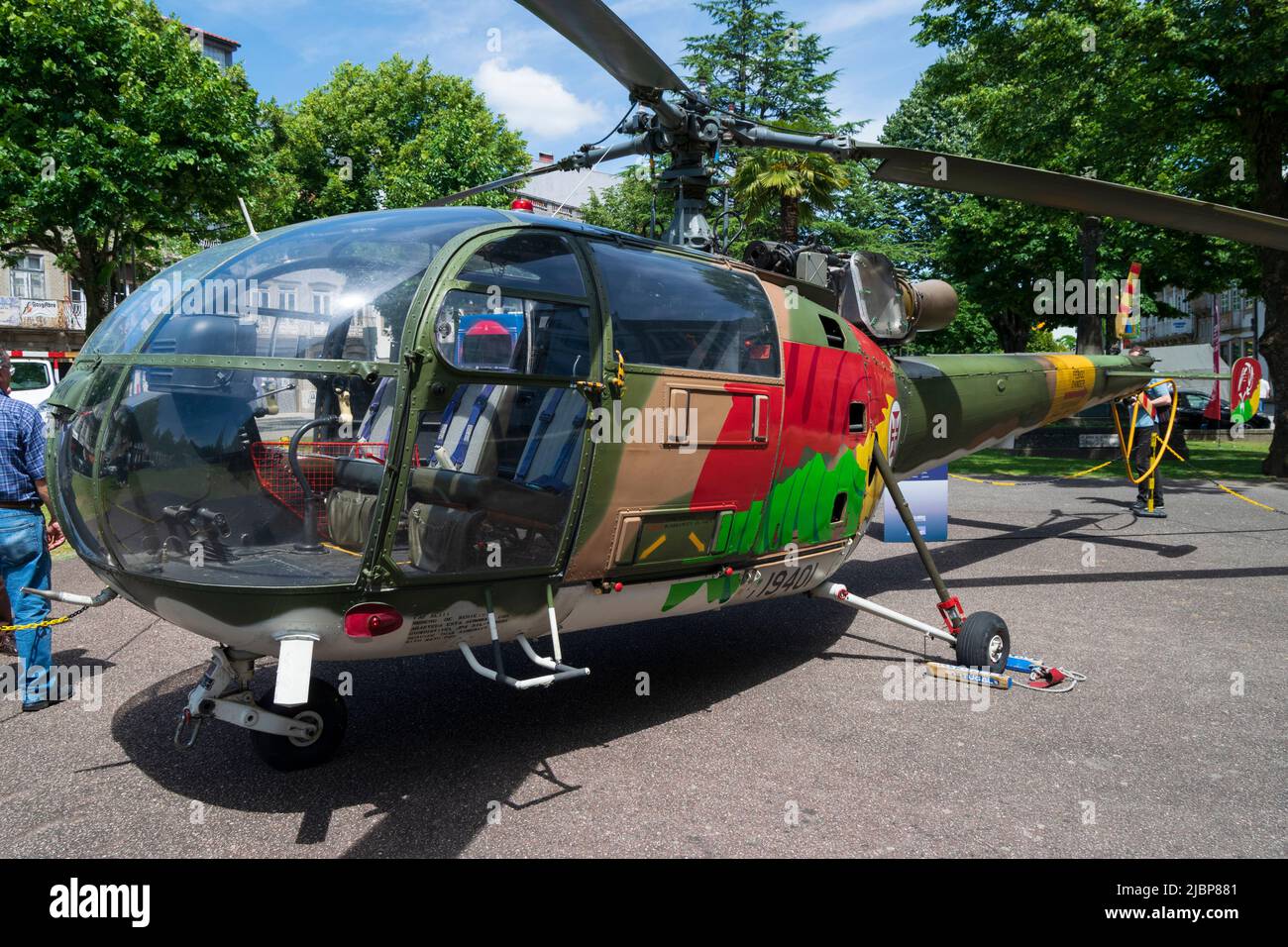 Portuguese Air Force, helicopter SE 3160 Alouette III. Helicopter Flight. Portuguese Air Fore Airline Helicopter. Guerra Colonial Stock Photo