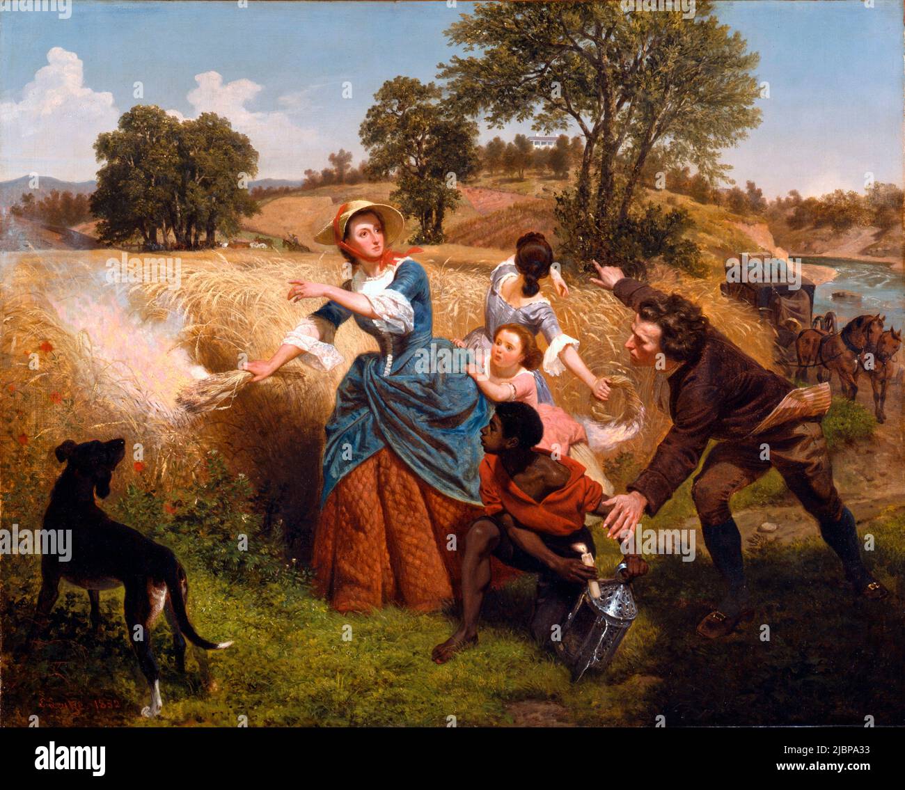 Mrs. Schuyler Burning Her Wheat Fields on the Approach of the British during the American Revolution - Emanuel Leutze, 1852 Stock Photo
