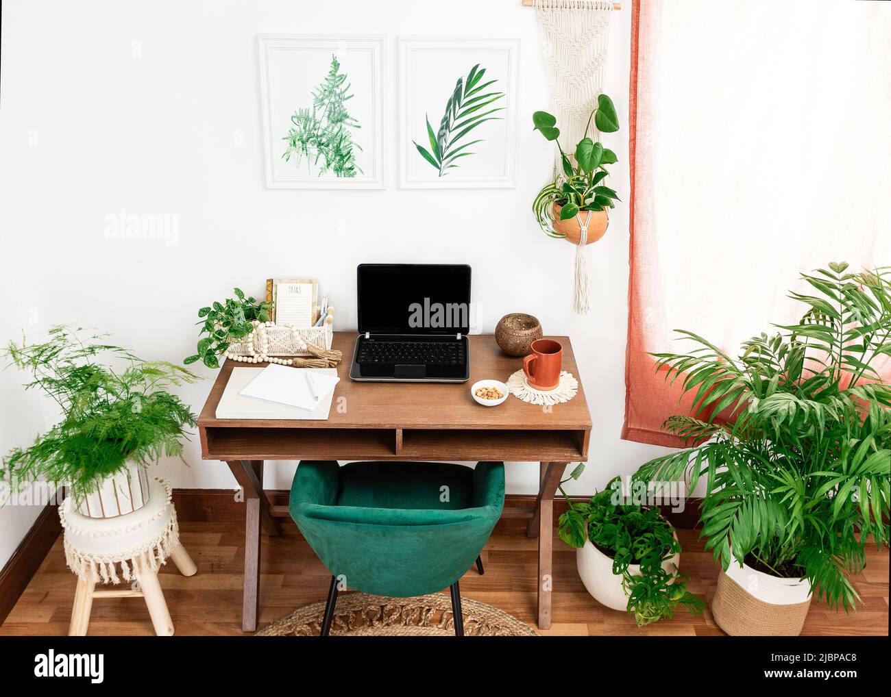 Botanical Boho Styled Home Office Stock Photo