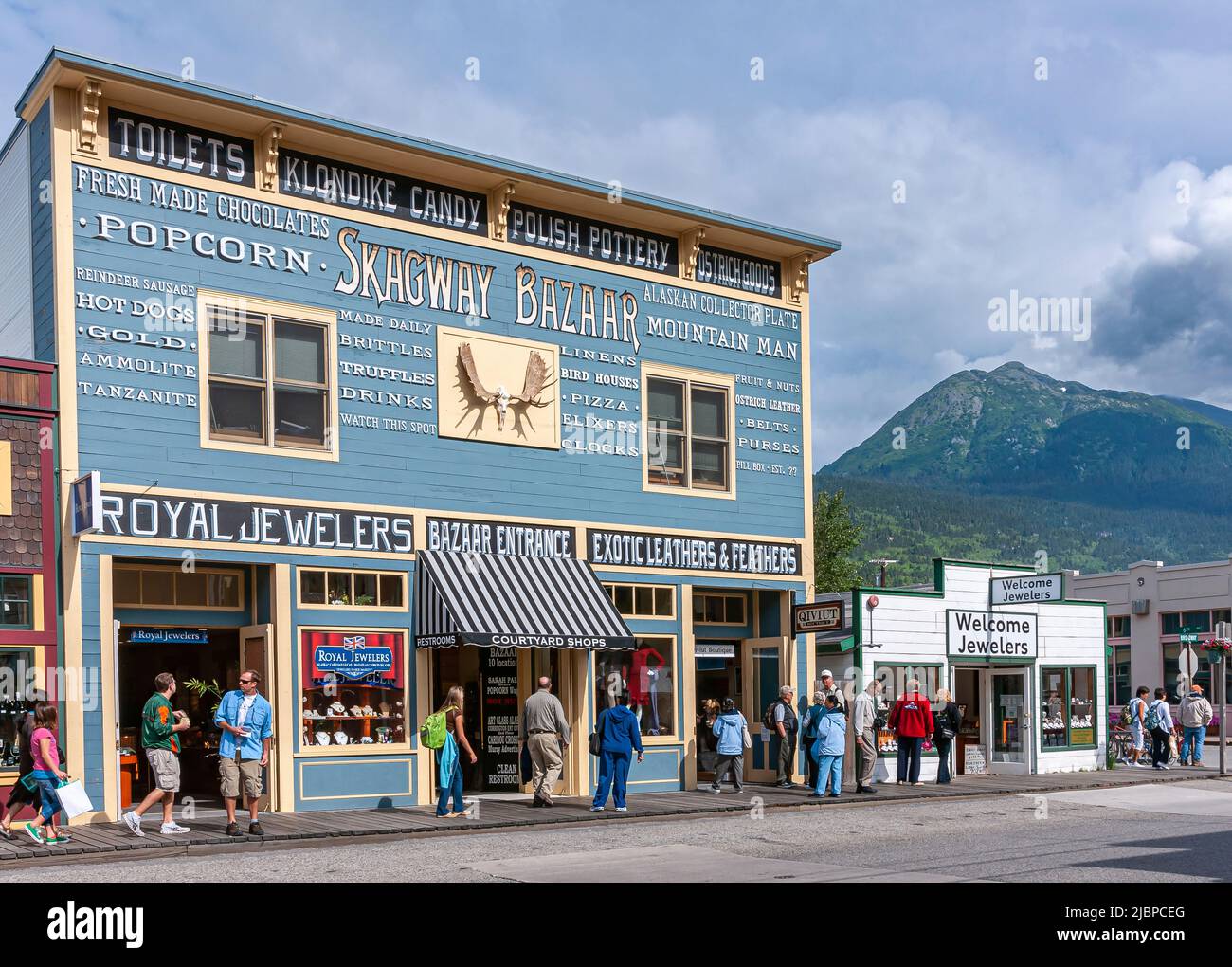 Skagway, Alaska, USA July 20, 2011 Blue Skagway Bazaar building