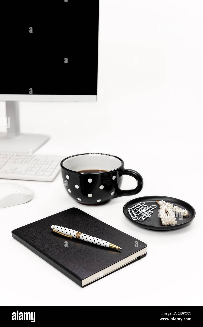 Black and White Styled Desk Workspace Stock Photo - Alamy