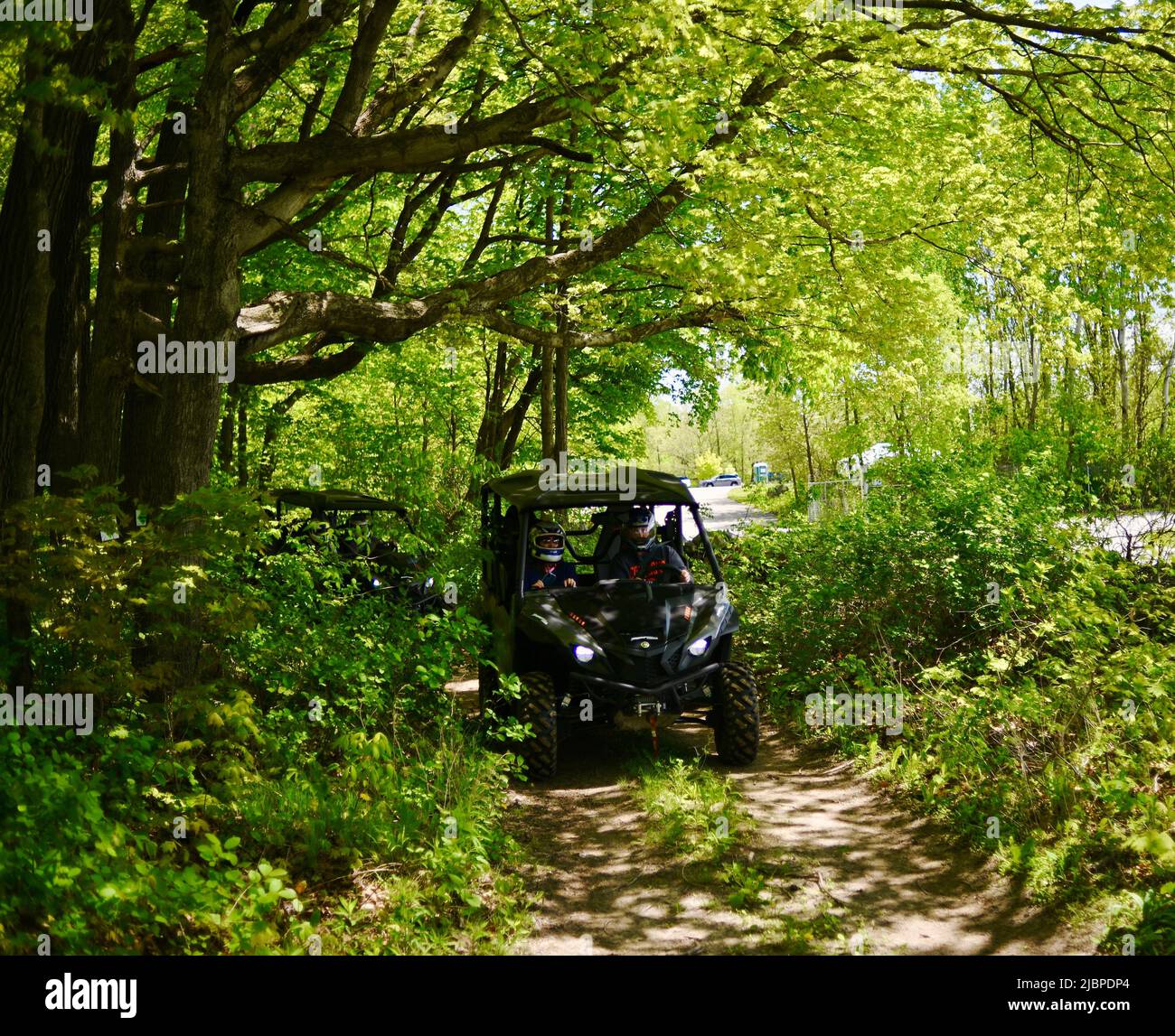 UTV (Utility Terrain Vehicles) 4x4 being driven off-road at Road America as a part of a motorized adventure experience, Elkhart Lake, Wisconsin, USA Stock Photo