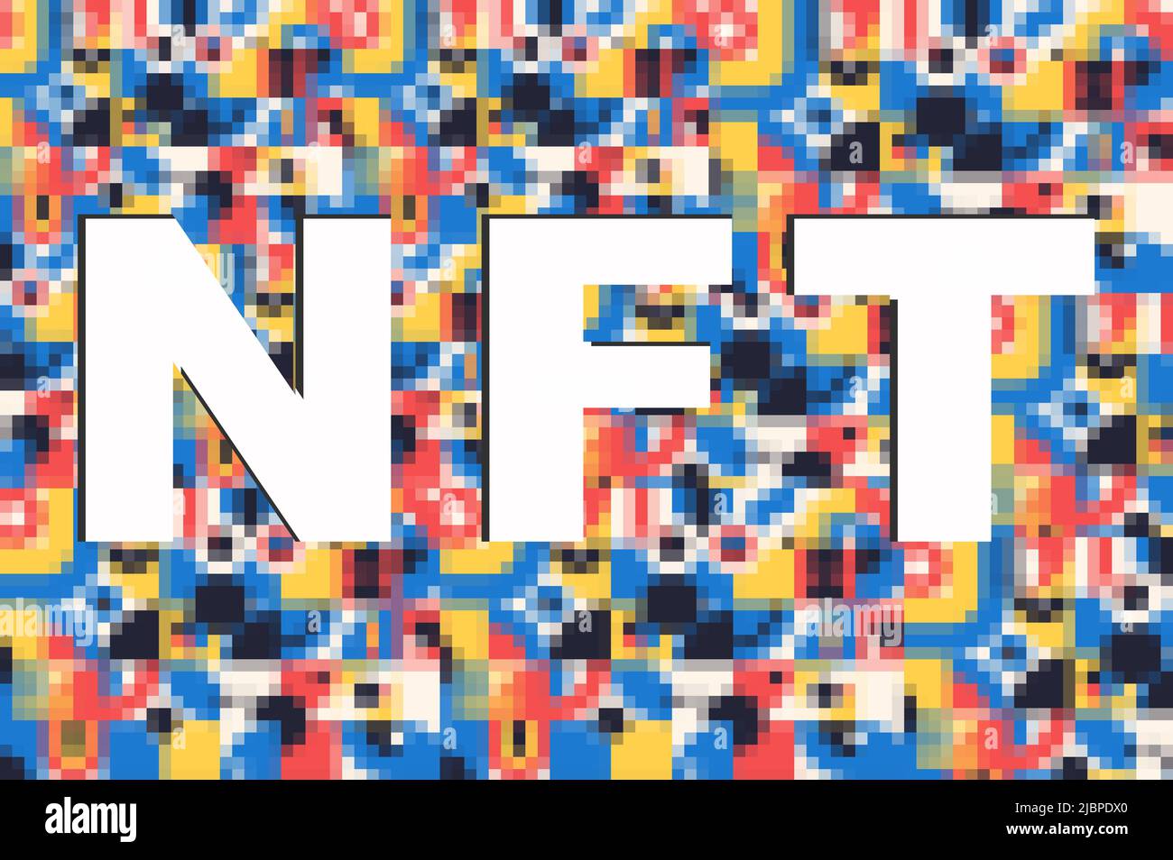 NFT sign over multicolor pixel background. New trend for future ...