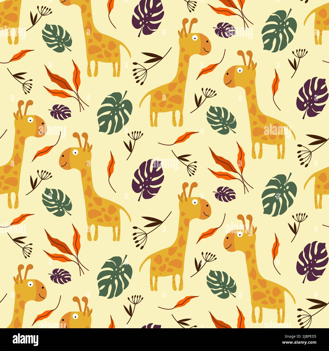 Pattern with giraffe and tropical leaves. Vector illustration Stock ...