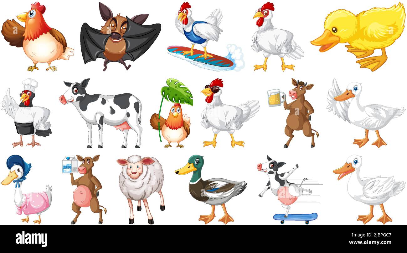 Farm animals set on white background illustration Stock Vector Image ...