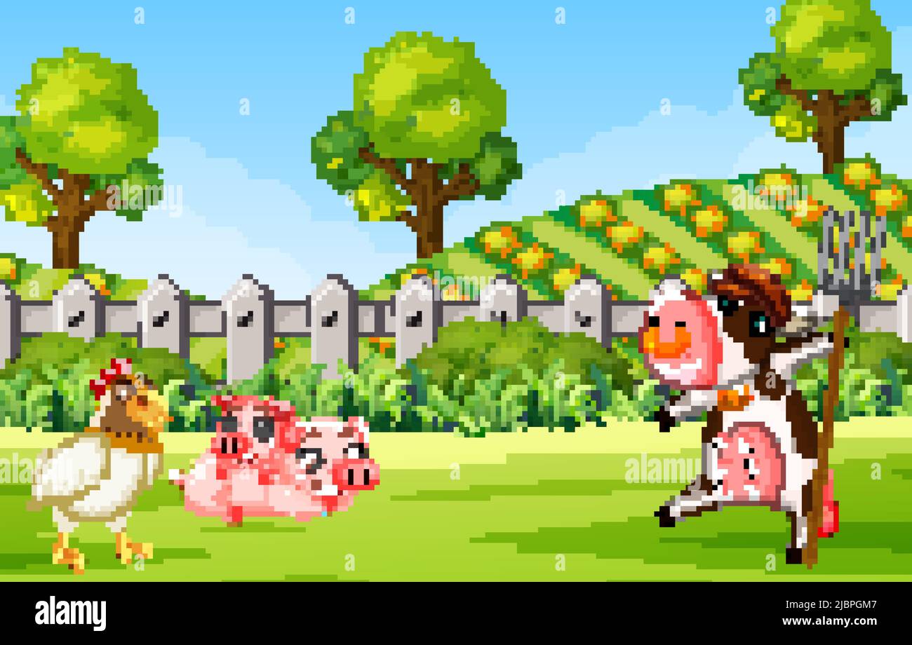 Scene with farm animals in the field illustration Stock Vector Image ...