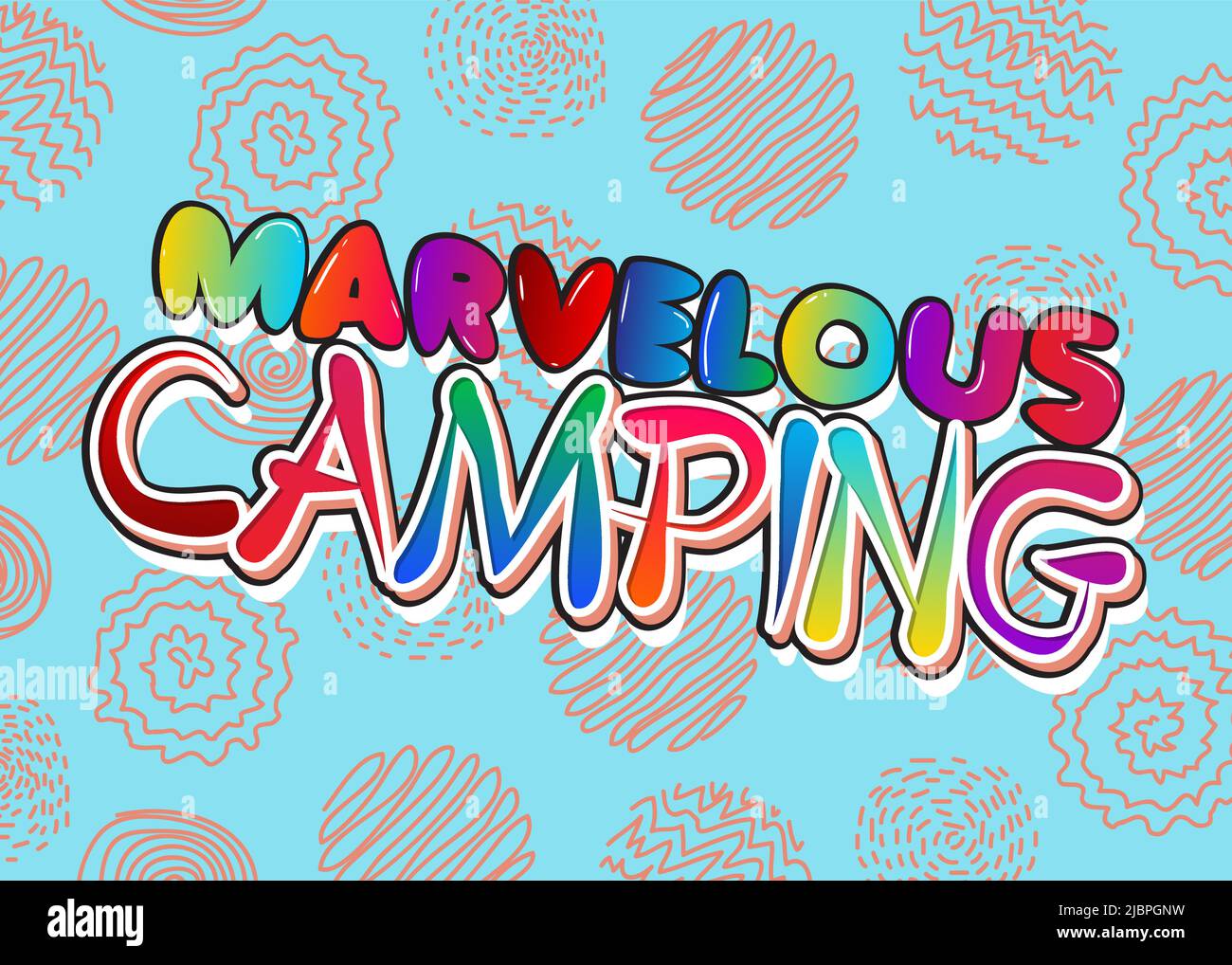 Kids Letters word Marvelous Camping. Word written with Children's font in cartoon style. Stock Vector