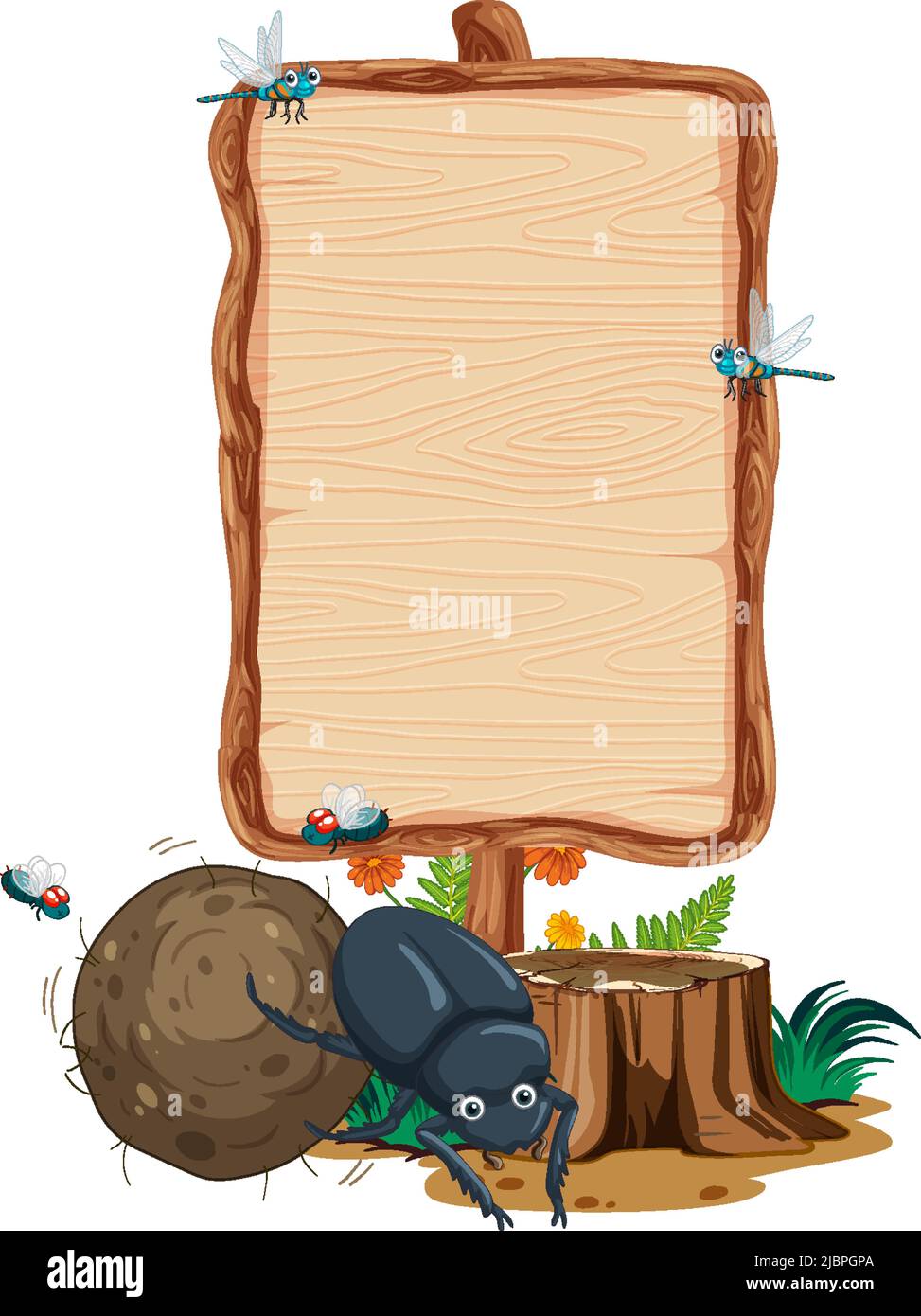 Blank wooden signboard with beetle cartoon illustration Stock Vector ...