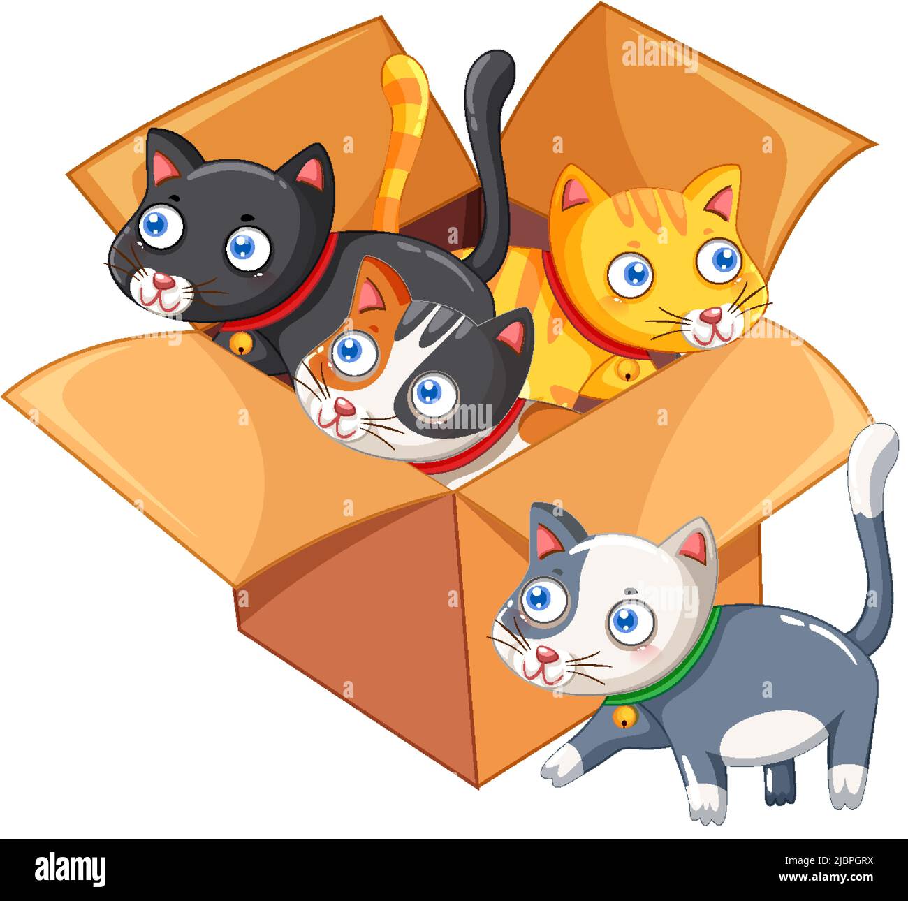 Cute cats in the cardboard box illustration Stock Vector Image & Art