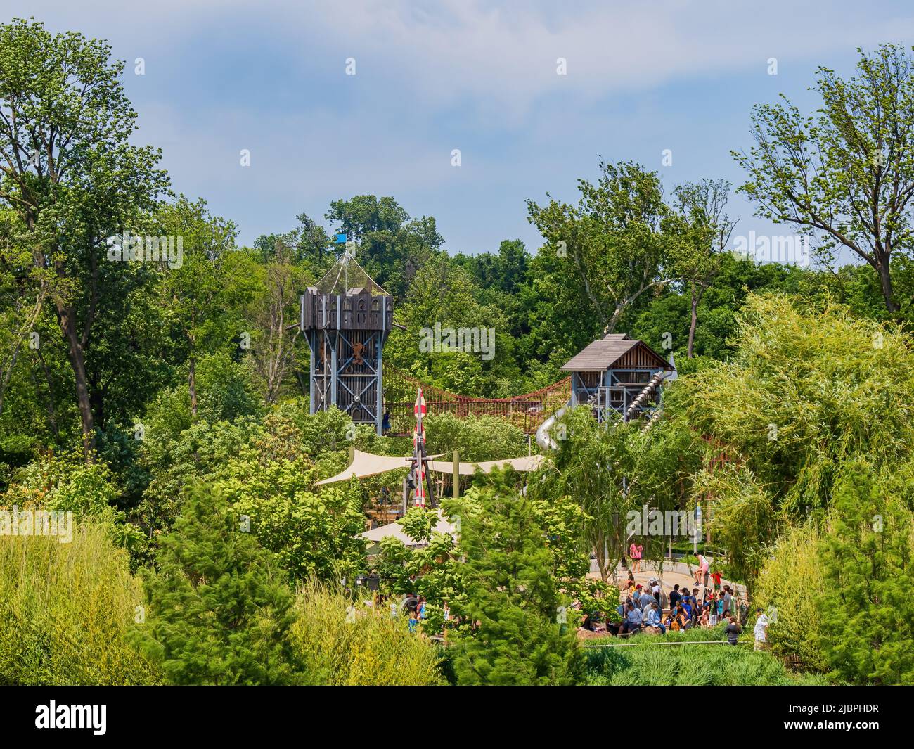 Oklahoma May 28 2022 Sunny View Of The Chapman Adventure Playground Of Gathering Place Stock Oklahoma May 28 2022 Sunny View Of The Chapman Adventure Playground Of Gathering Place Stock