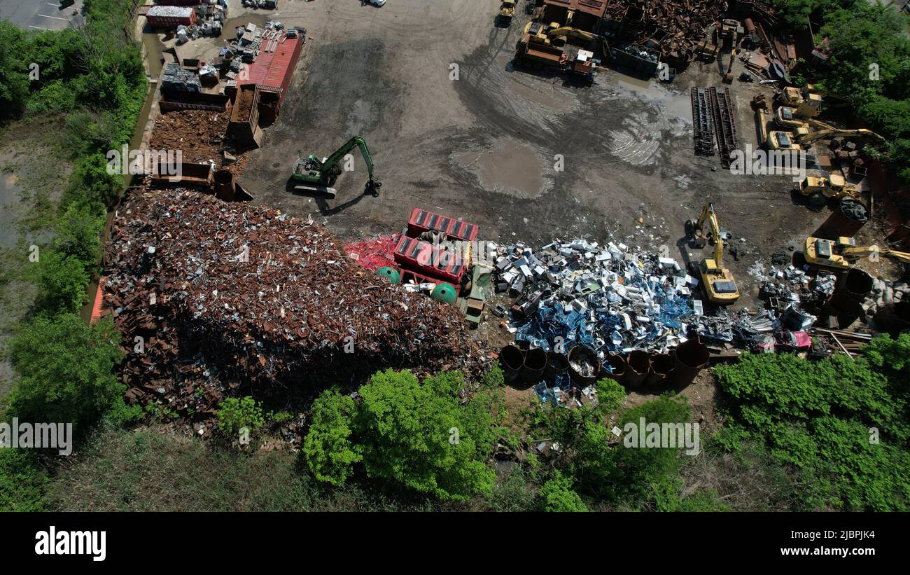 Aerial view of scrap metal yard In NJ Stock Photo