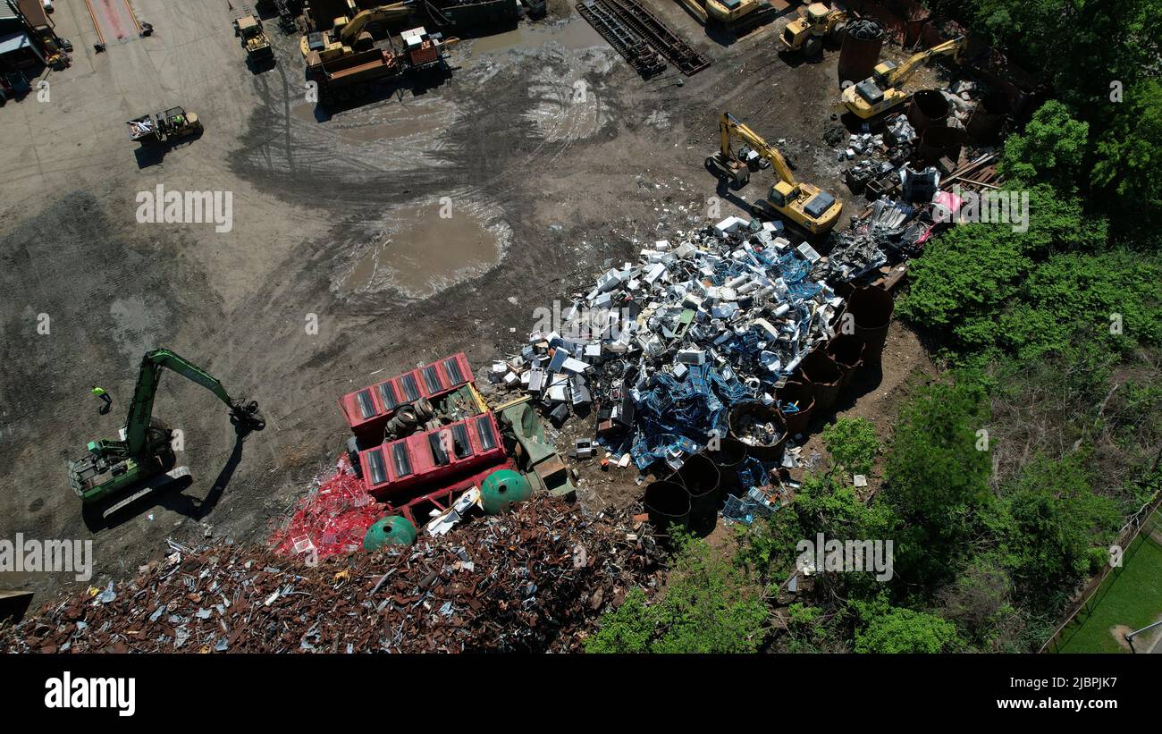 Aerial view of scrap metal yard In NJ Stock Photo