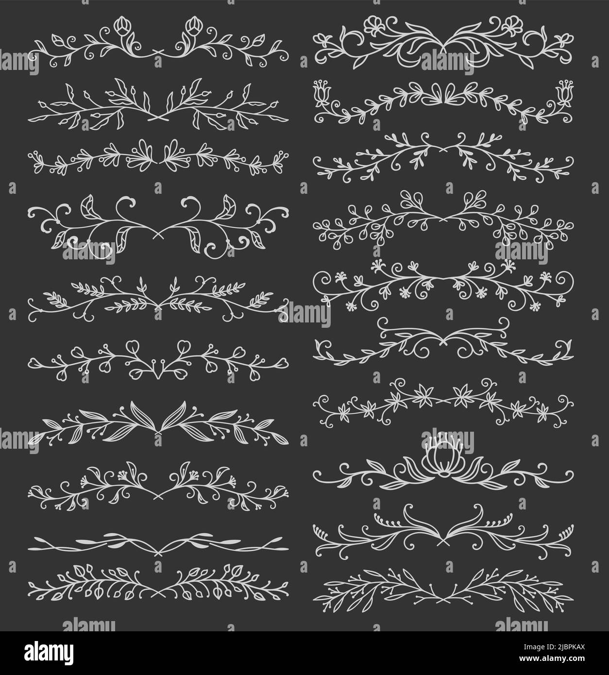 Outline floral twigs and sprigs, border embellishments and flourish