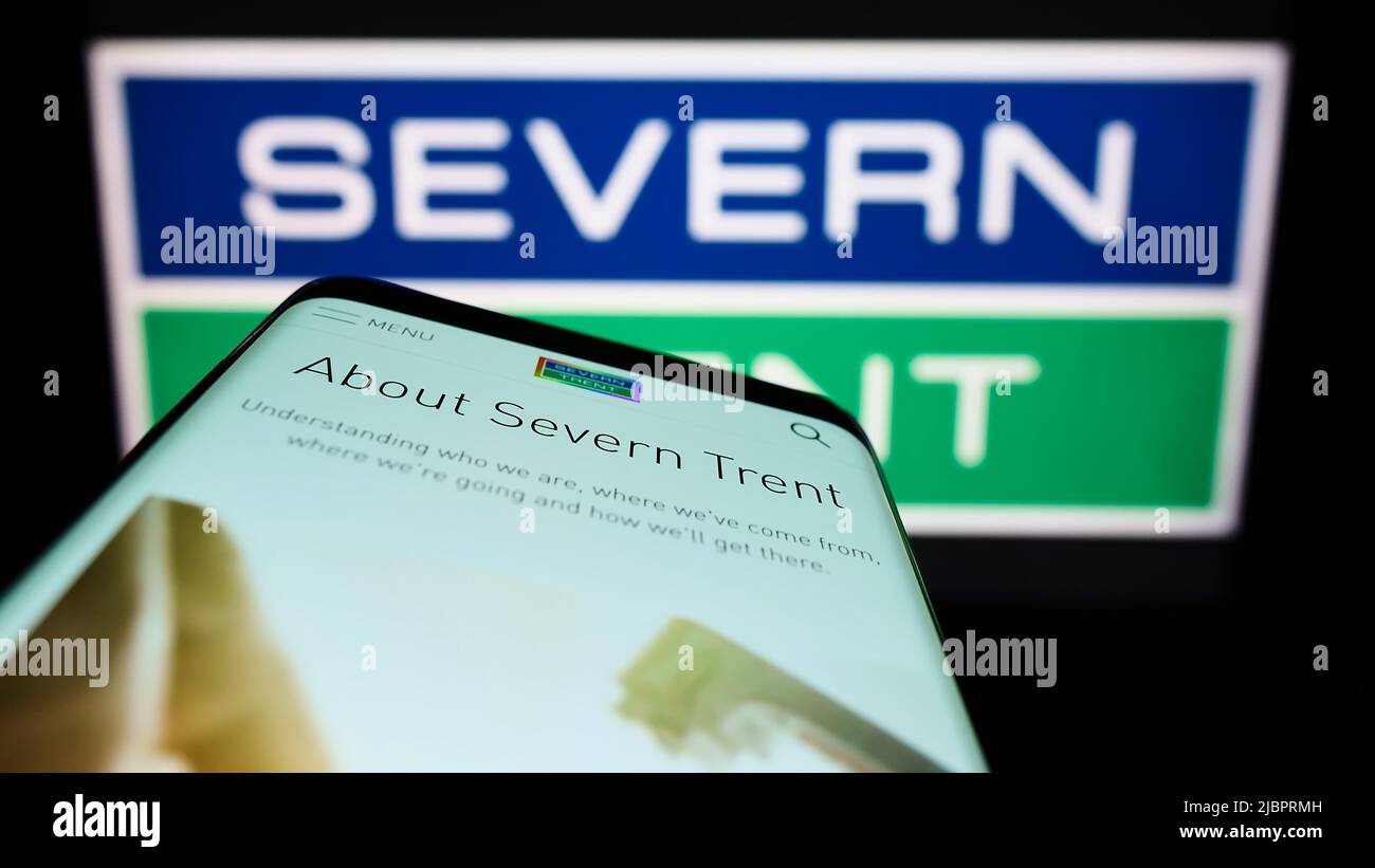 Mobile phone with website of British water company Severn Trent plc on