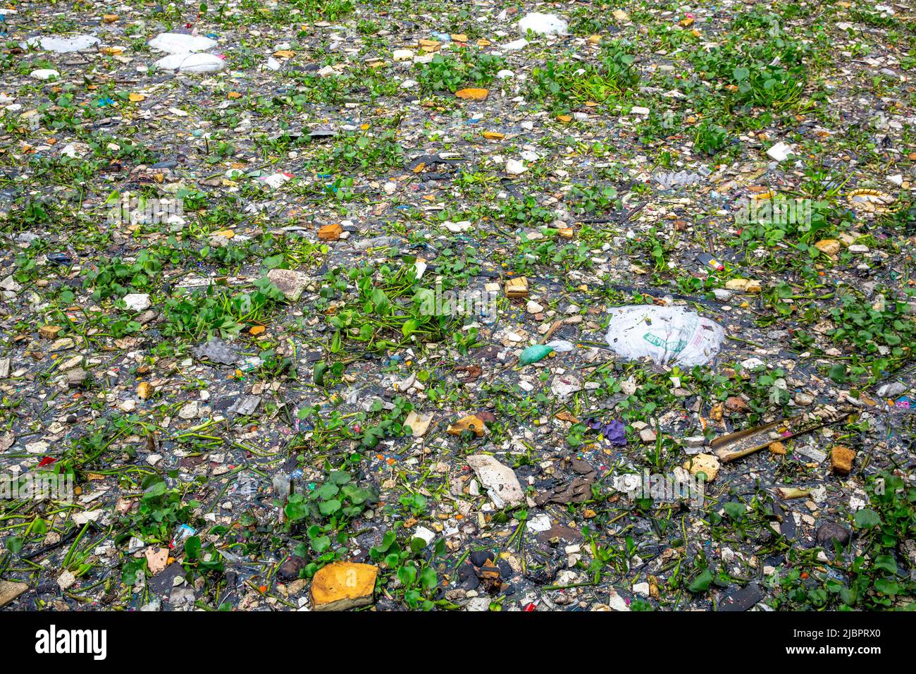 Massive plastic pollution on buriganga river, Dhaka, Bangladesh Stock