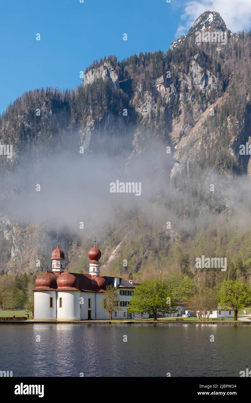 Sankt Bartholomae, Saint Bartholomew´s church at lake Koenigssee in Bavaria, Germany Stock Photo