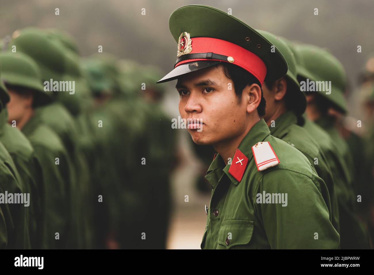 Dien Bien Phu, Vietnam - FEBRUARY 26, 2012: A group of young Vietnamese soldiers during a site visit program of Vietnamese Military Academies. Stock Photo