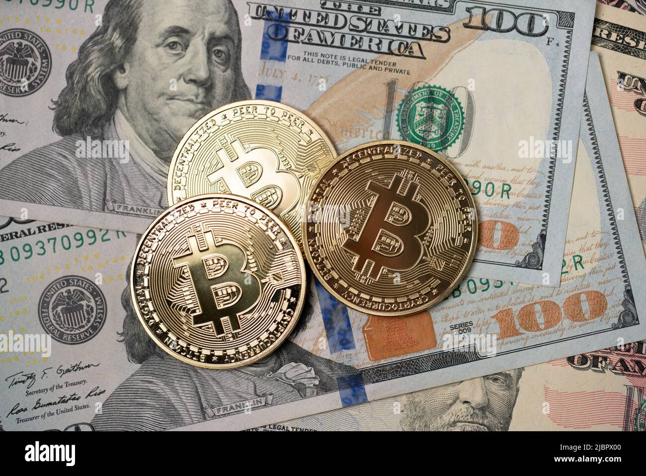 Ethereum coins on top of fiat money Stock Photo - Alamy