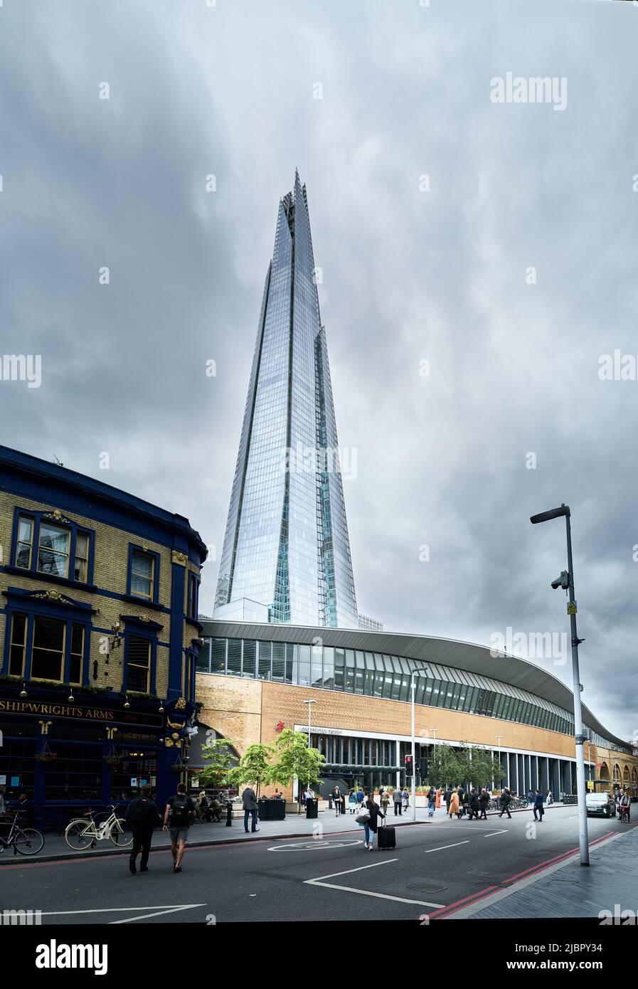 London Bridge Railing The Shard skyscraper and London Bridge rail station, London, England ...